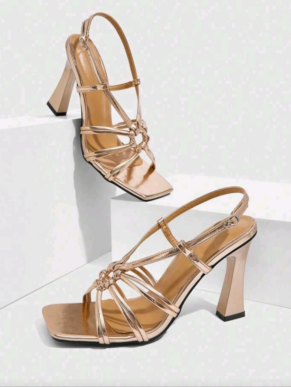 CUCCOO SZL Lace-Up Gold Square Toe High Heel Sandals Size 8